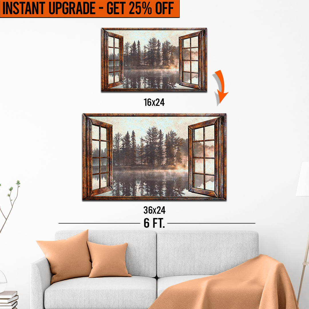 Upgrade Your 16x24 Inches 'Foggy Autumn Lake View By The Window' Canvas To 36x24 Inches