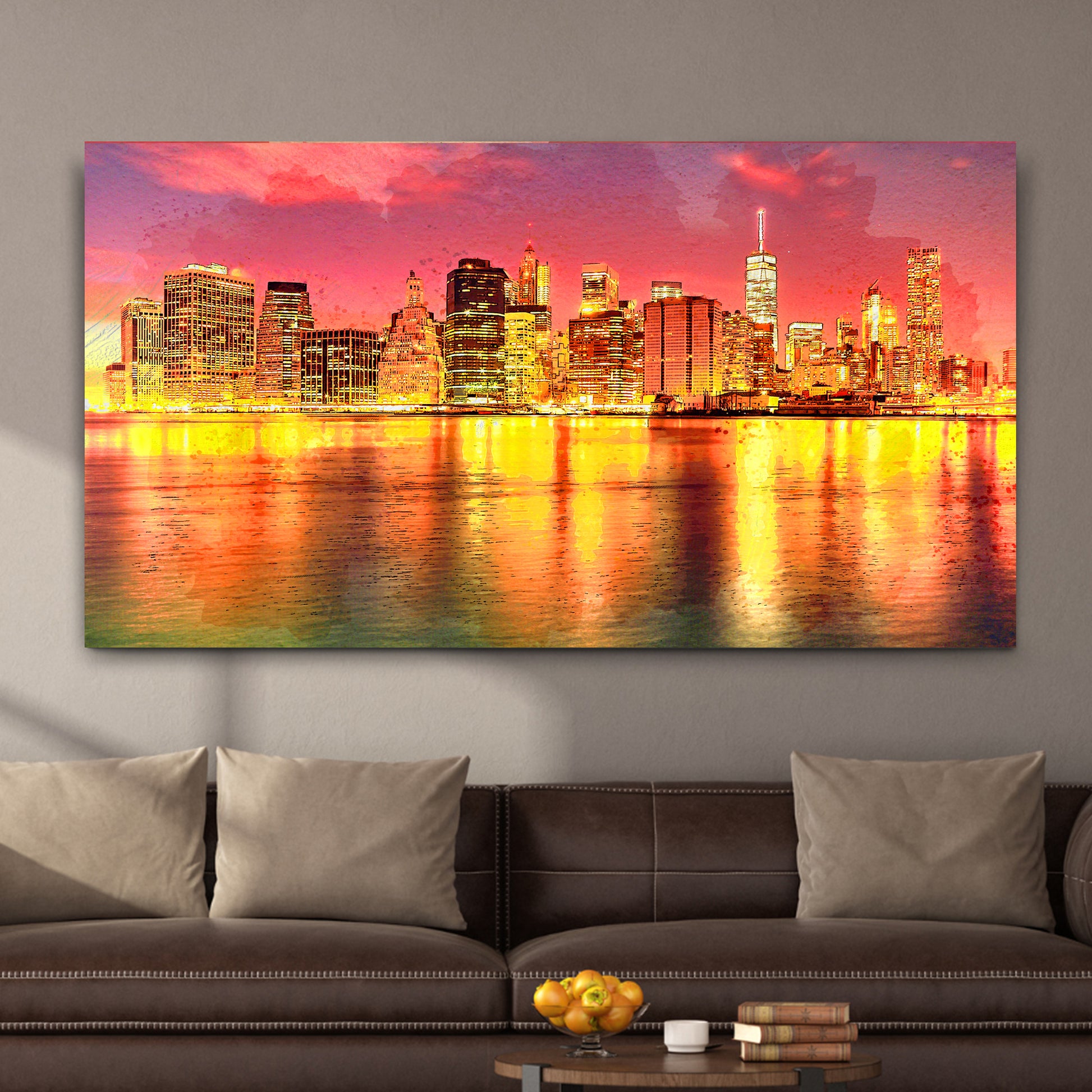 NYC Skyline Night Canvas Wall Art Style 1 - Image by Tailored Canvases
