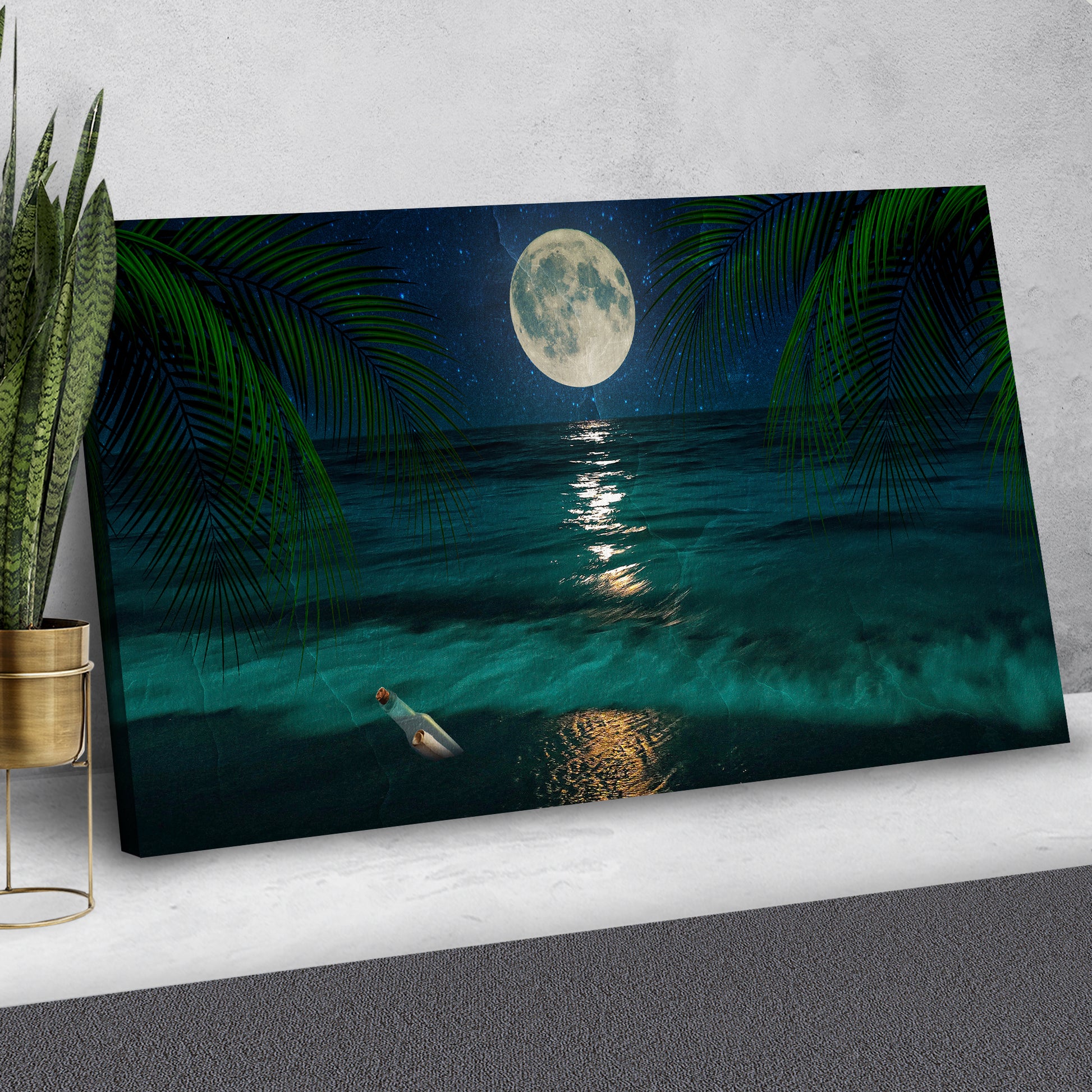 Full Moon Beach Shore Canvas Wall Art Style 1 - Image by Tailored Canvases