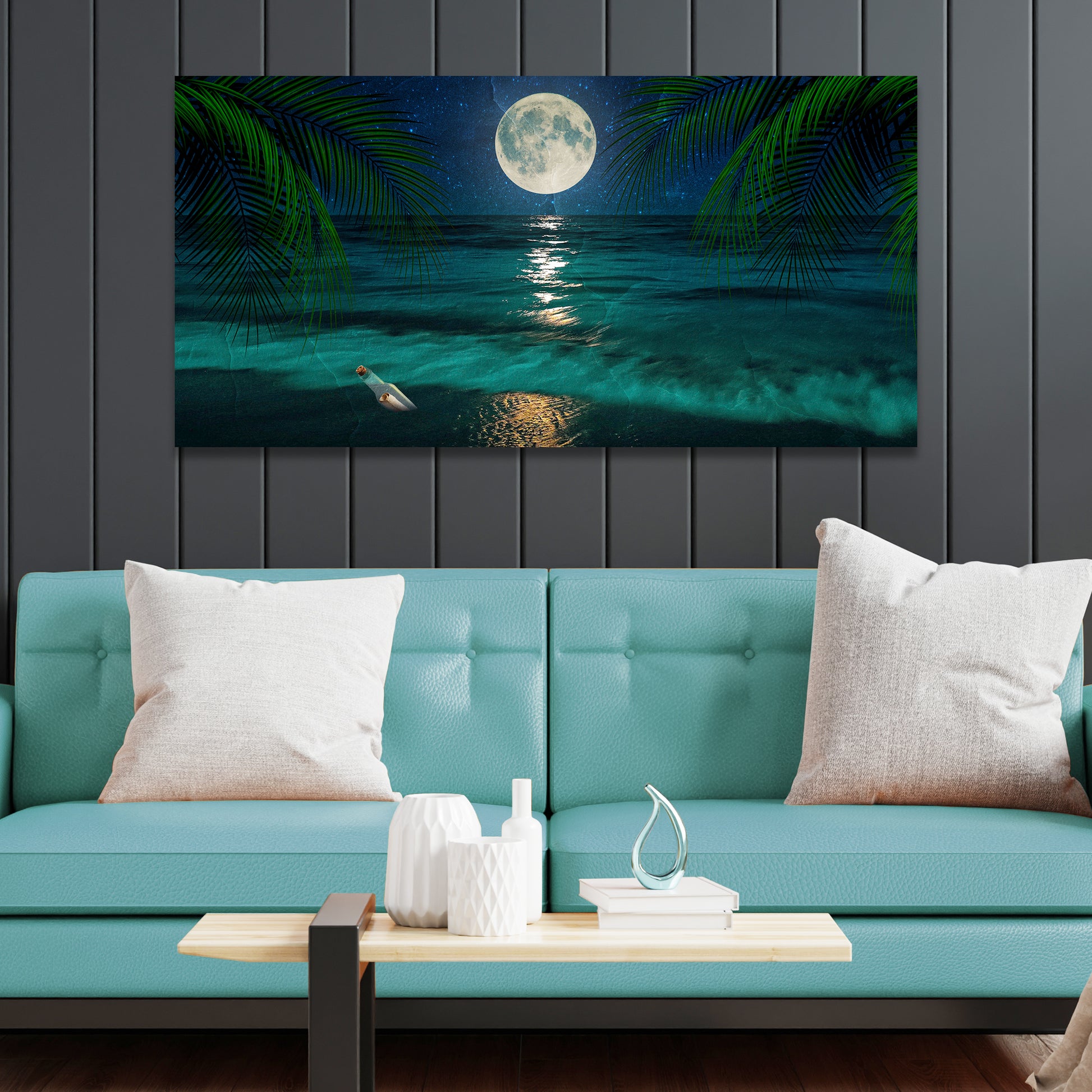 Full Moon Beach Shore Canvas Wall Art Style 2 - Image by Tailored Canvases