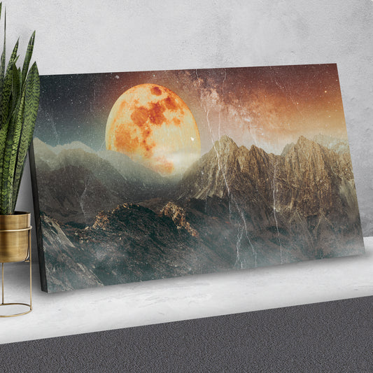 Orange Full Moon Behind Mountain Range Canvas Wall Art - Image by Tailored Canvases