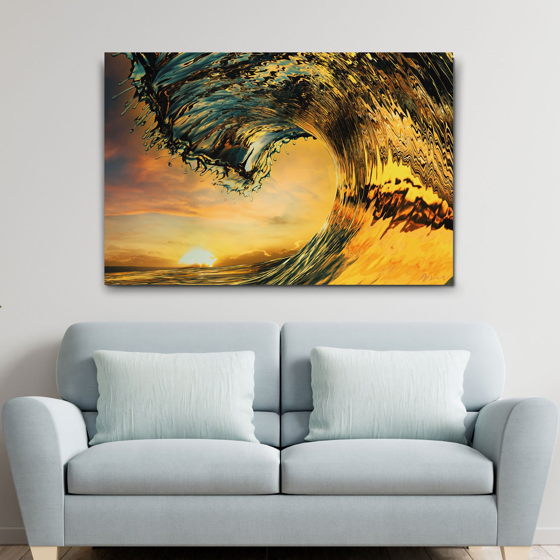 Sunset Ocean Wave Canvas Wall Art Style 2 - Image by Tailored Canvases