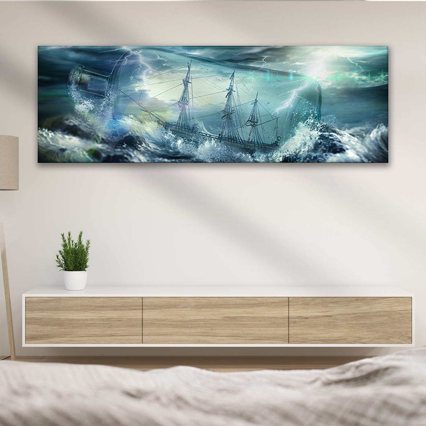 Pirate Ship In A Bottle Canvas Wall Art Style 2 - Image by Tailored Canvases