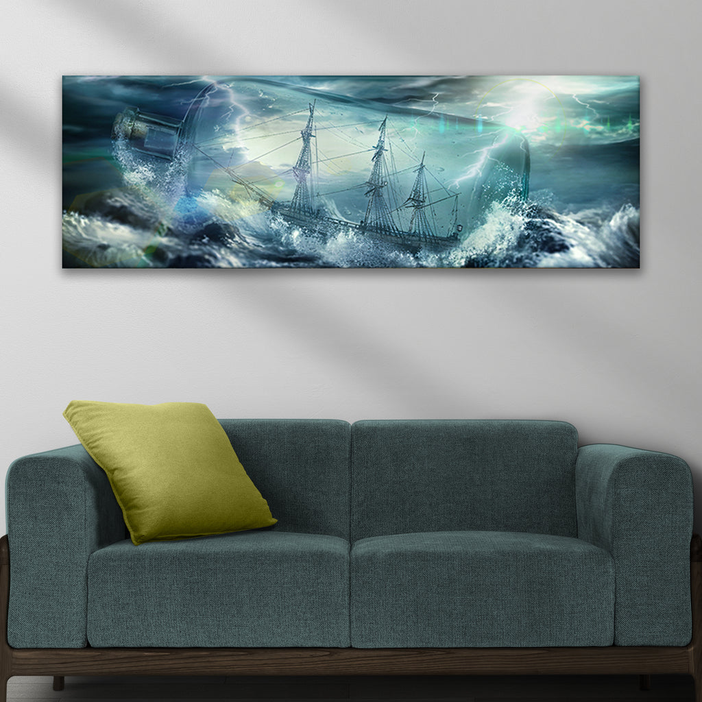 Pirate Ship In A Bottle Canvas Wall Art by Tailored Canvases