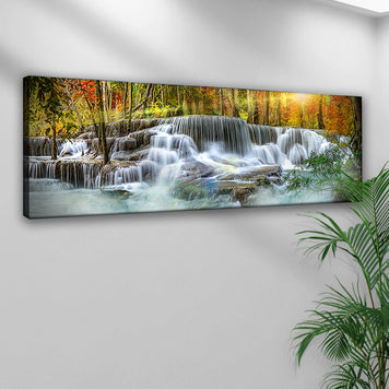 Waterfall In Forest River Canvas Wall Art