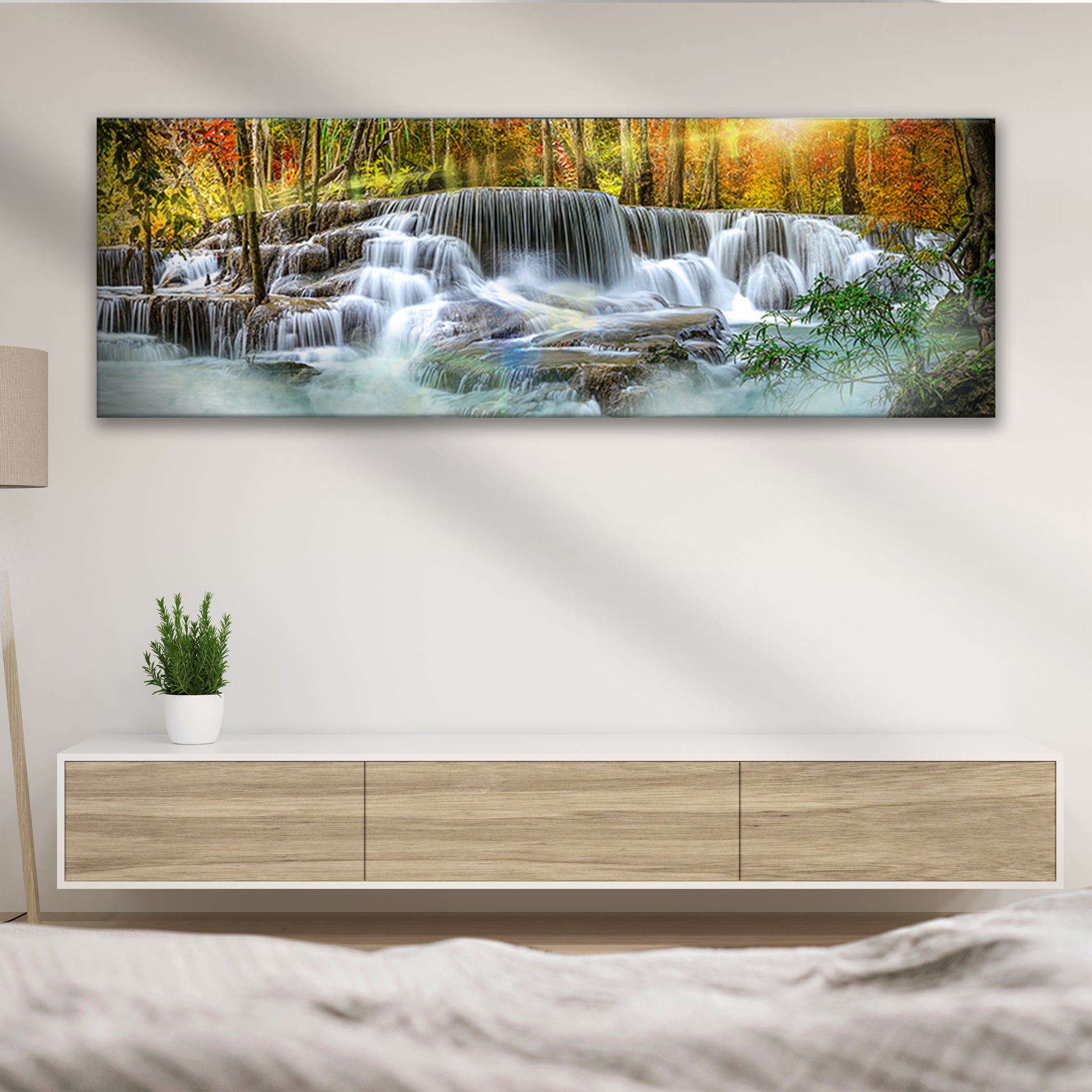 Waterfall In Forest River Canvas Wall Art Style 2 - Image by Tailored Canvases