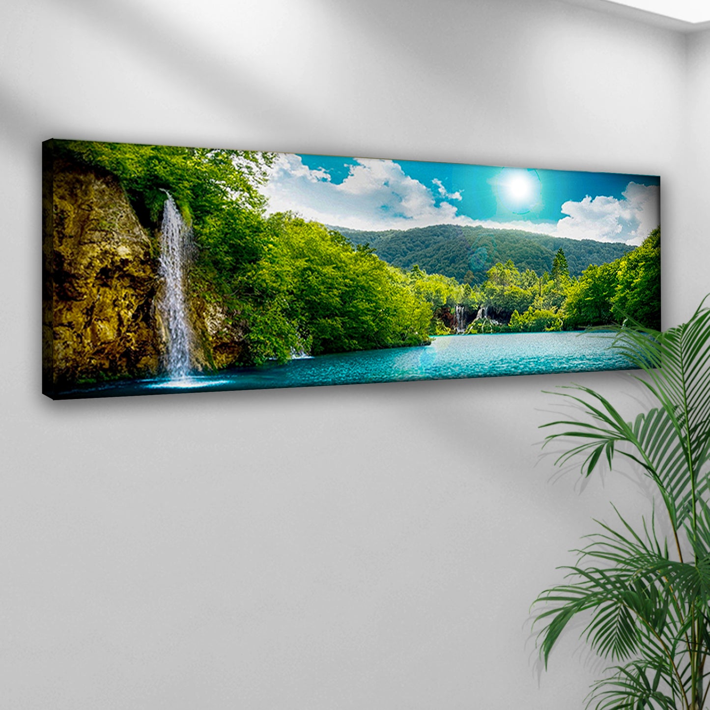 Green Forest Mountain Waterfall Canvas Wall Art Style 1 - Image by Tailored Canvases