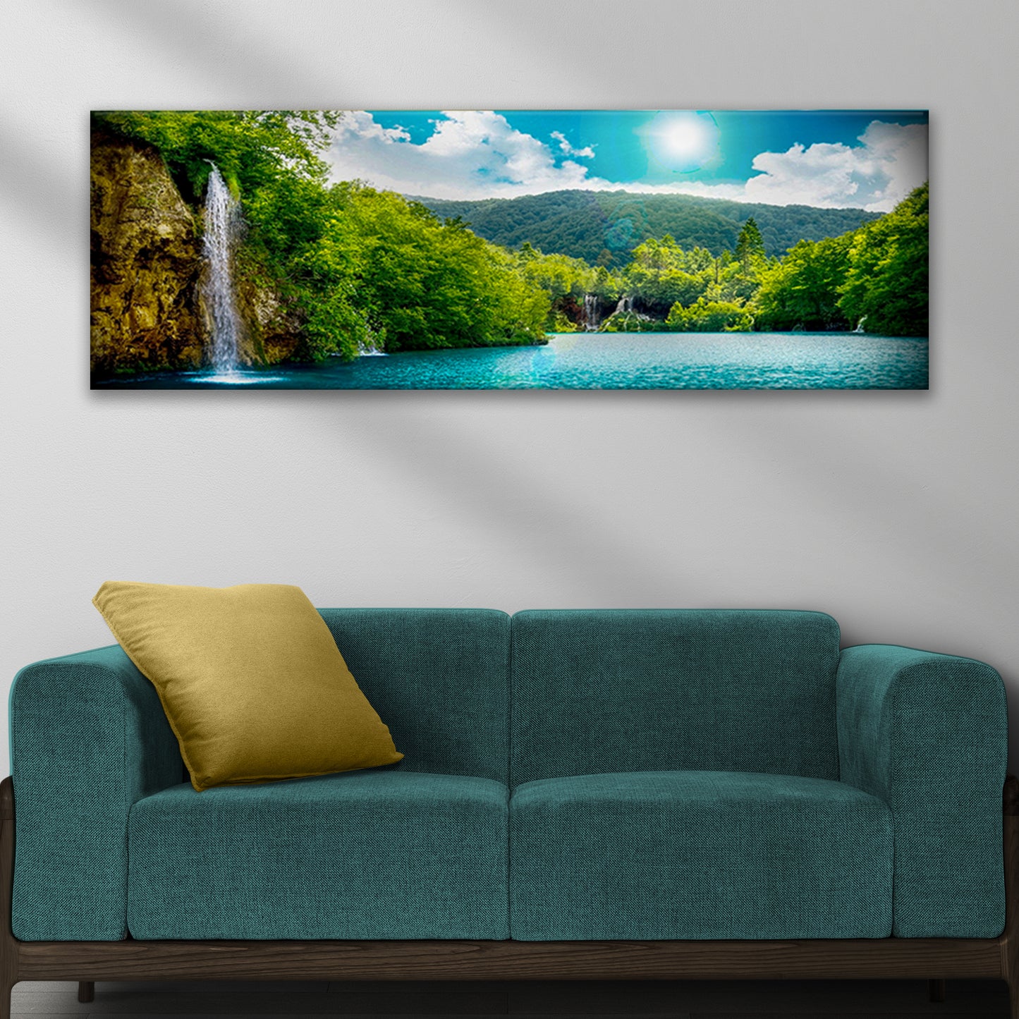 Green Forest Mountain Waterfall Canvas Wall Art Style 2 - Image by Tailored Canvases