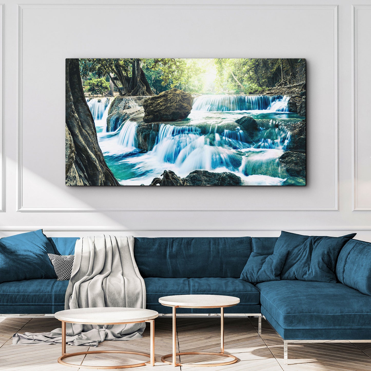 Flowy Forest River Waterfall Canvas Wall Art Style 2 - Image by Tailored Canvases