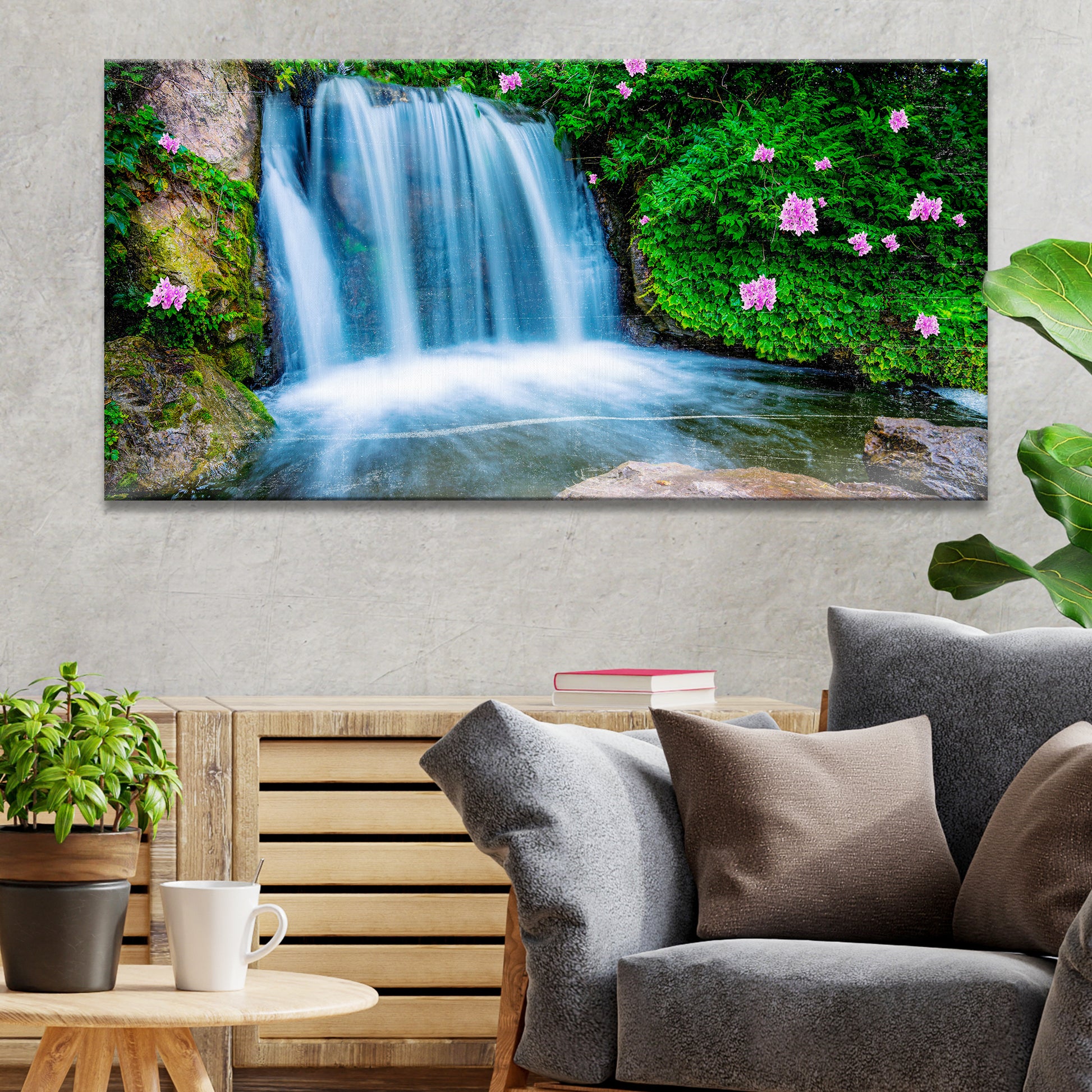 Forest Pond Waterfall Canvas Wall Art Style 2 - Image by Tailored Canvases