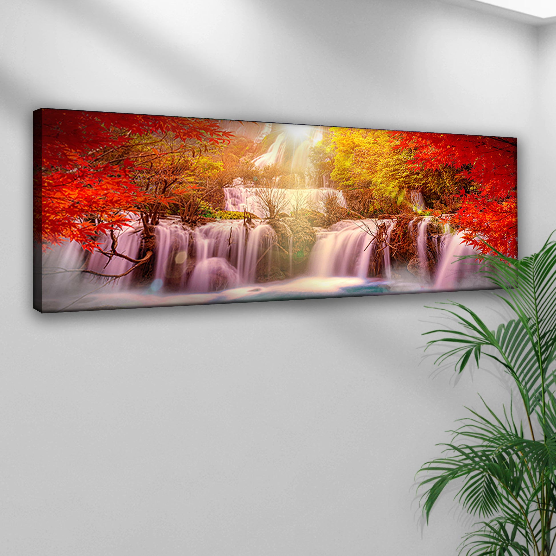 Red Autumn Waterfall Canvas Wall Art Style 1 - Image by Tailored Canvases