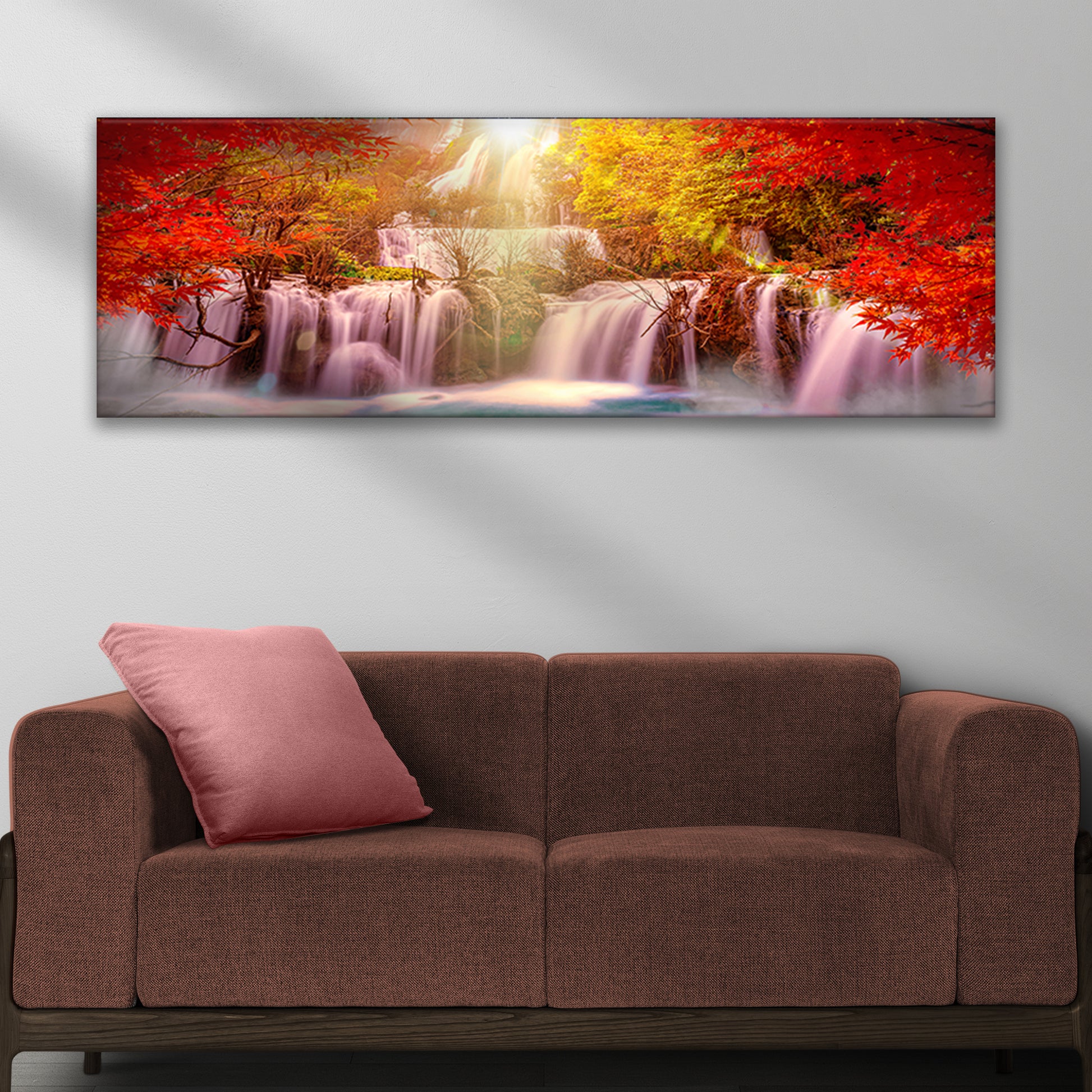 Red Autumn Waterfall Canvas Wall Art Style 2 - Image by Tailored Canvases