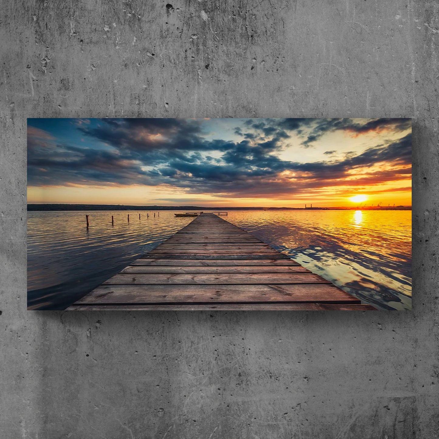 Small Dock By The Vibrant Lake Canvas Wall Art