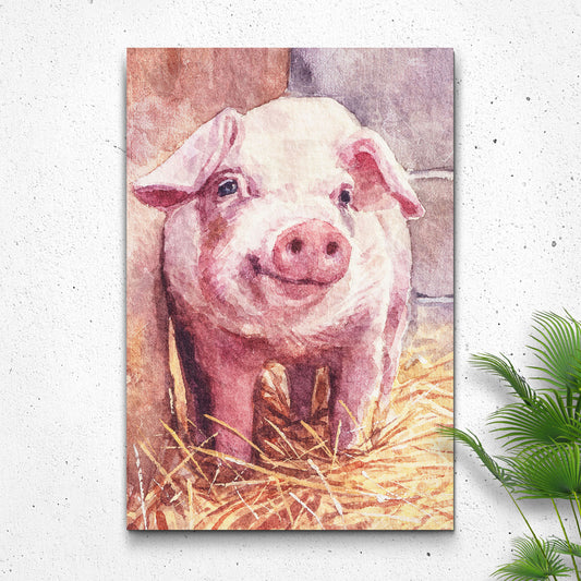Pig On Hay Canvas Wall Art - Image by Tailored Canvases
