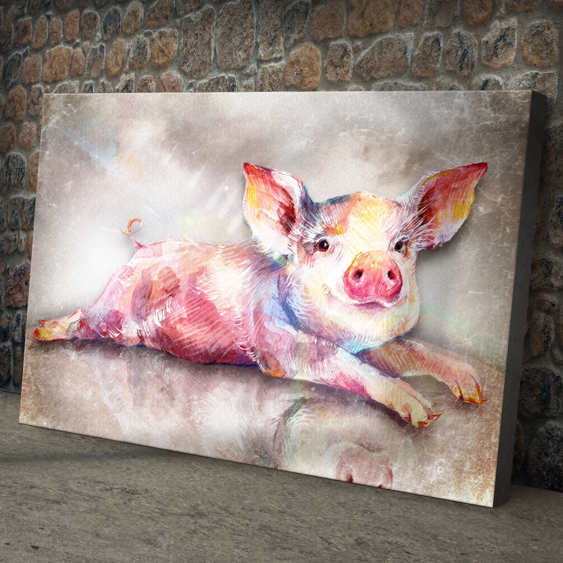 Colorful Spots Lying Pig Canvas Wall Art Style 1 - Image by Tailored Canvases