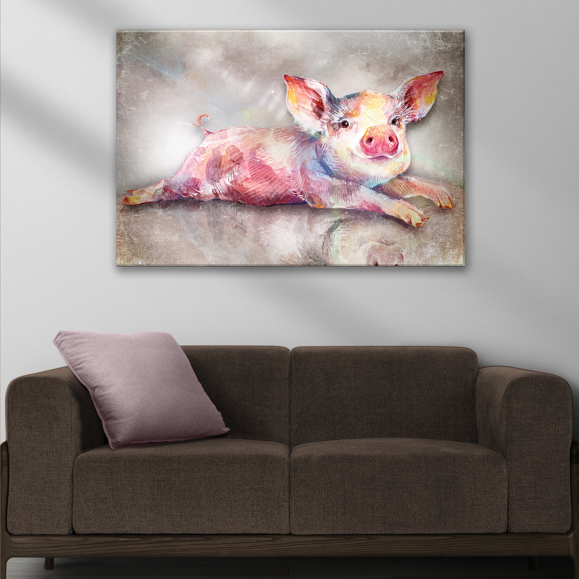 Colorful Spots Lying Pig Canvas Wall Art Style 2 - Image by Tailored Canvases