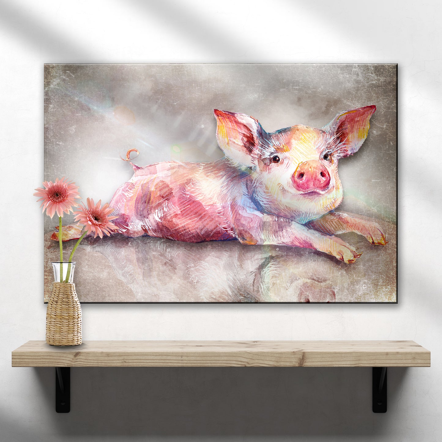 Colorful Spots Lying Pig Canvas Wall Art - Image by Tailored Canvases