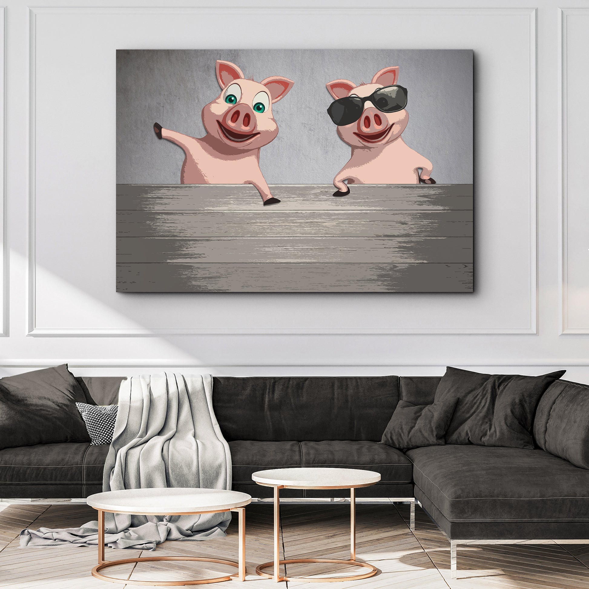 Funky Pigs On Fence Canvas Wall Art Style 2 - Image by Tailored Canvases