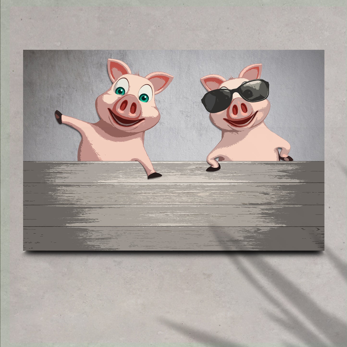 Funky Pigs On Fence Canvas Wall Art - Image by Tailored Canvases