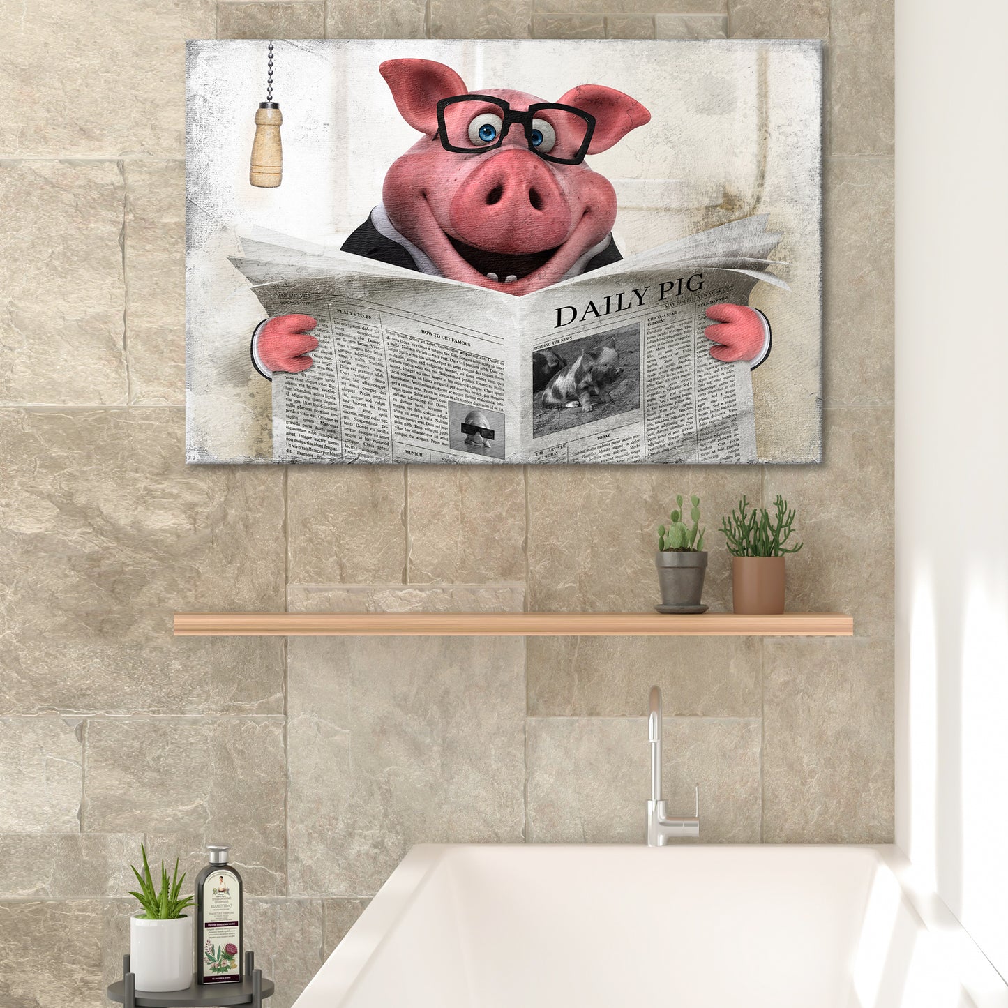 Grand Pig Reading Newspaper Canvas Wall Art - Image by Tailored Canvases