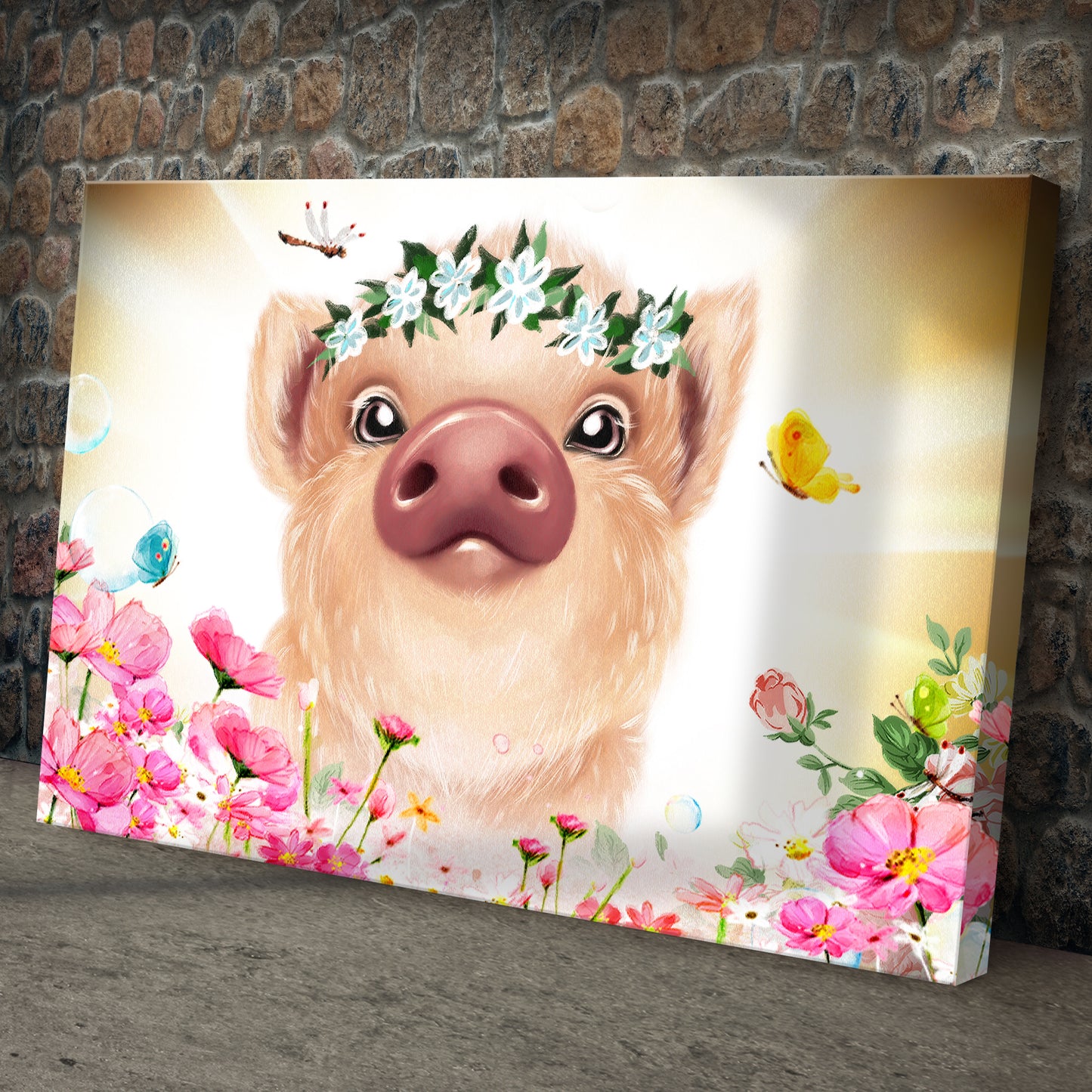 Flower Crown Pig Canvas Wall Art Style 1 - Image by Tailored Canvases