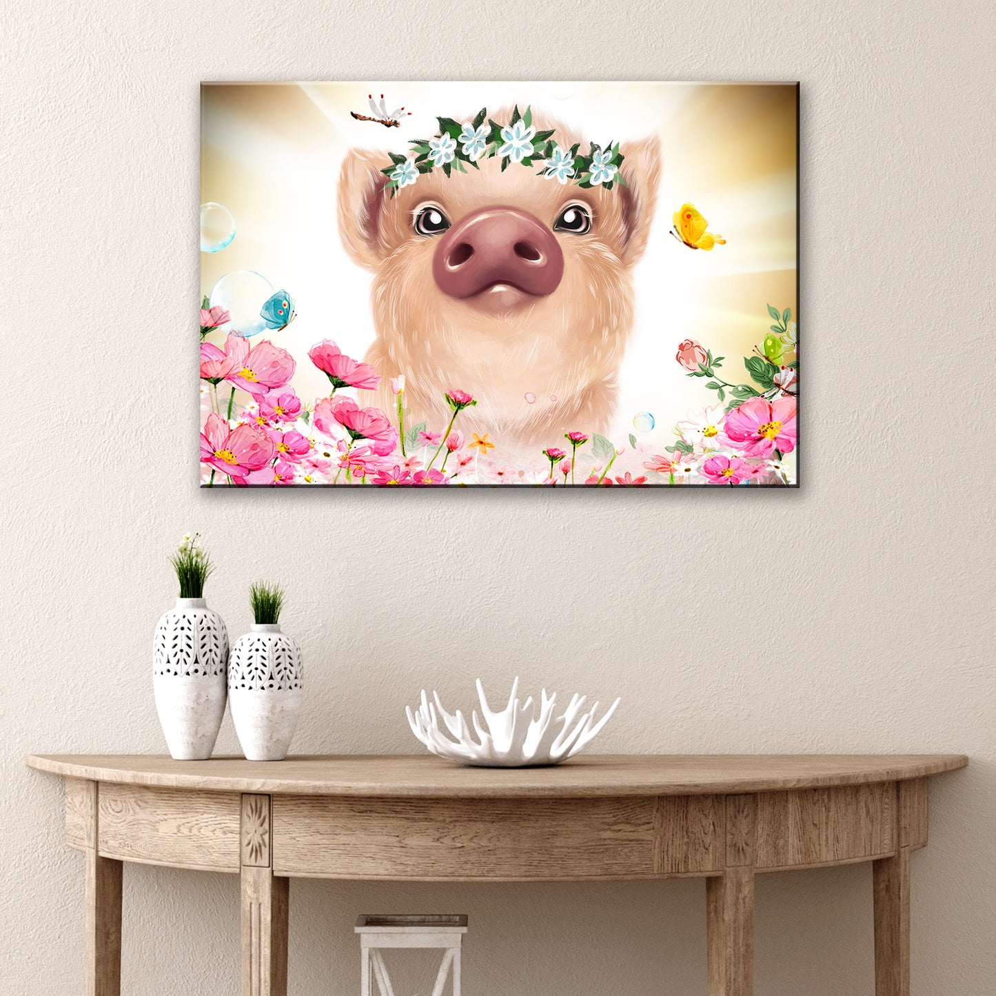 Flower Crown Pig Canvas Wall Art Style 2 - Image by Tailored Canvases