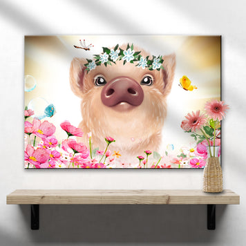 Flower Crown Pig Canvas Wall Art