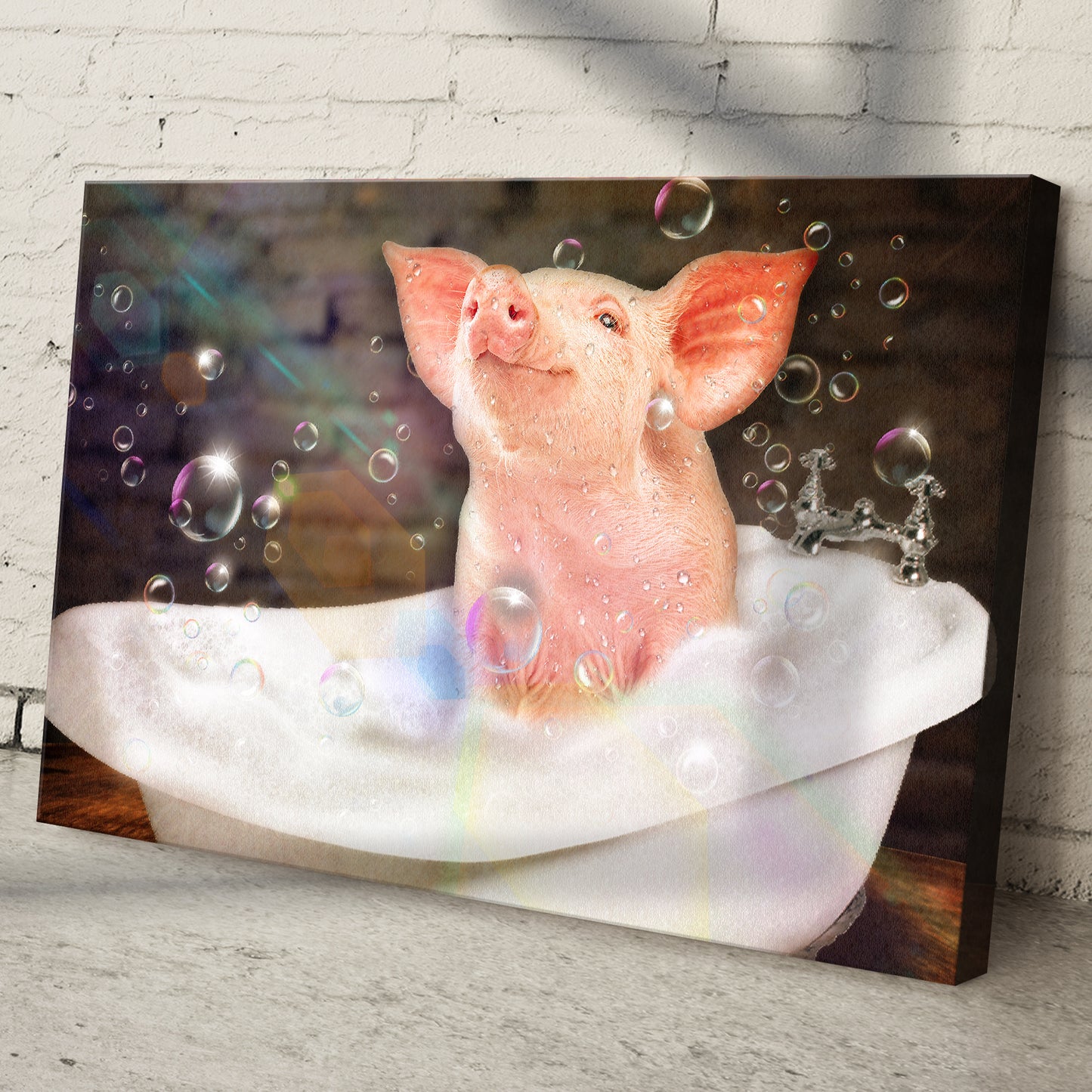Bubble Bath Pig In Tub Canvas Wall Art Style 1 - Image by Tailored Canvases