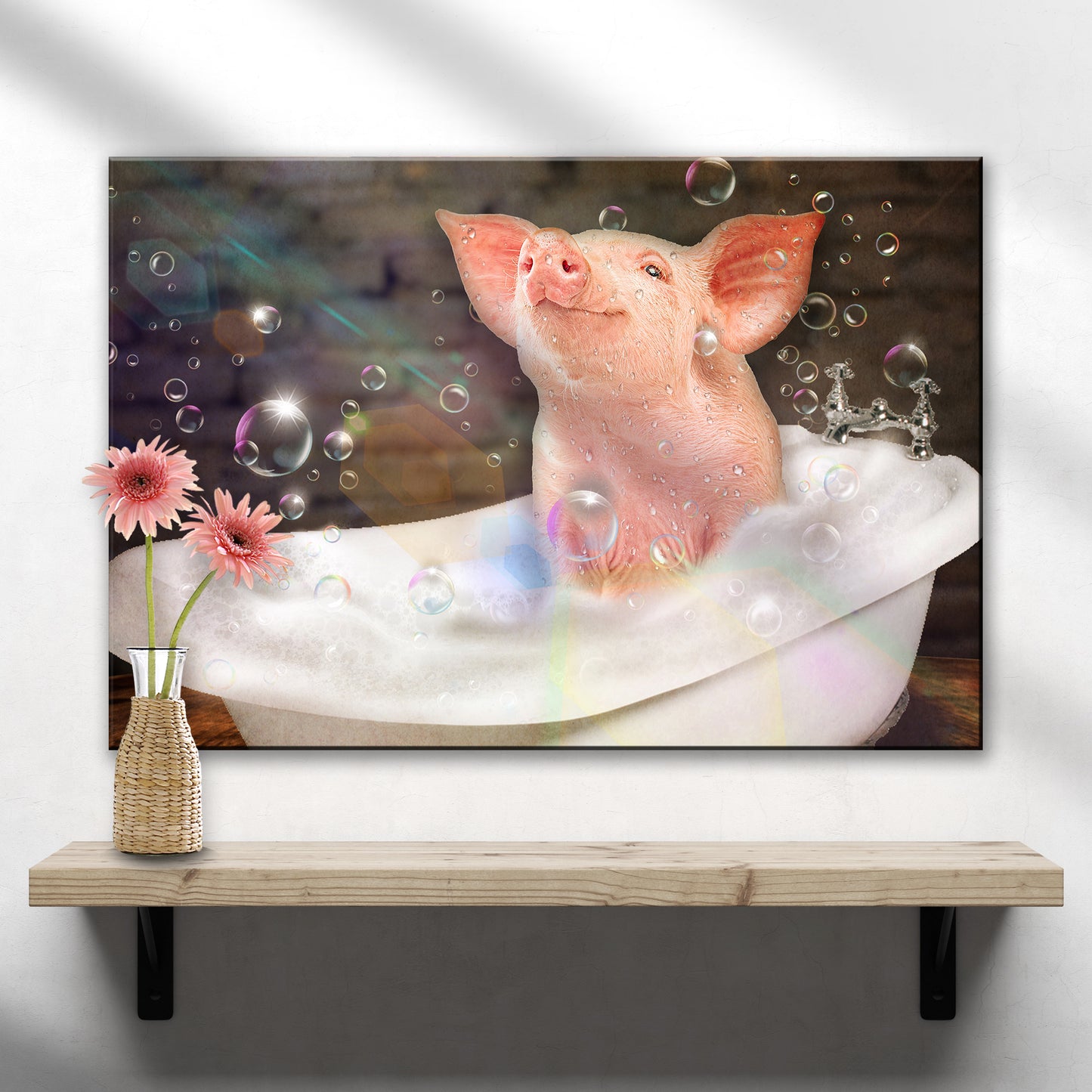 Bubble Bath Pig In Tub Canvas Wall Art - Image by Tailored Canvases
