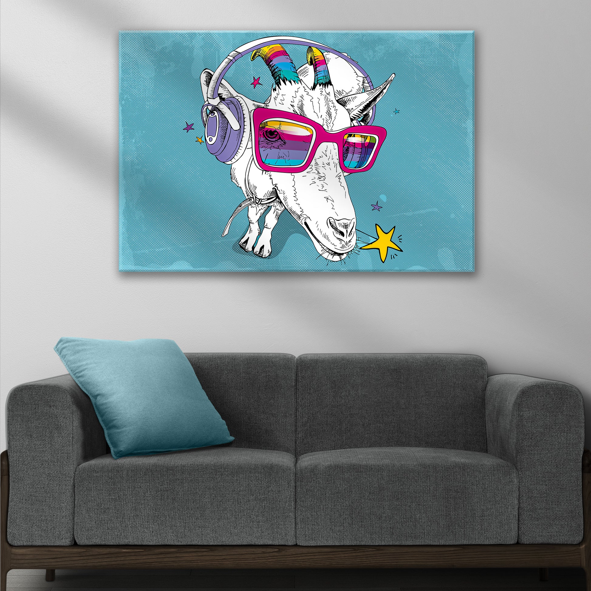 Rainbow Cool Goat Canvas Wall Art Style 2 - Image by Tailored Canvases