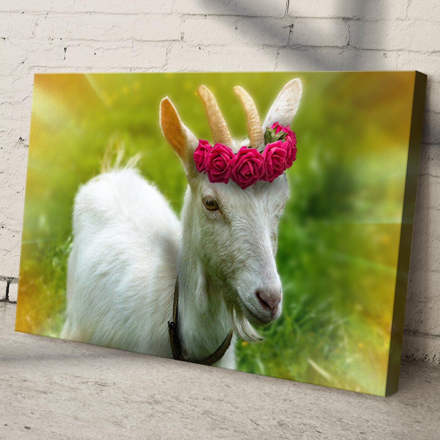 Red Flower Crown Goat Canvas Wall Art Style 1 - Image by Tailored Canvases