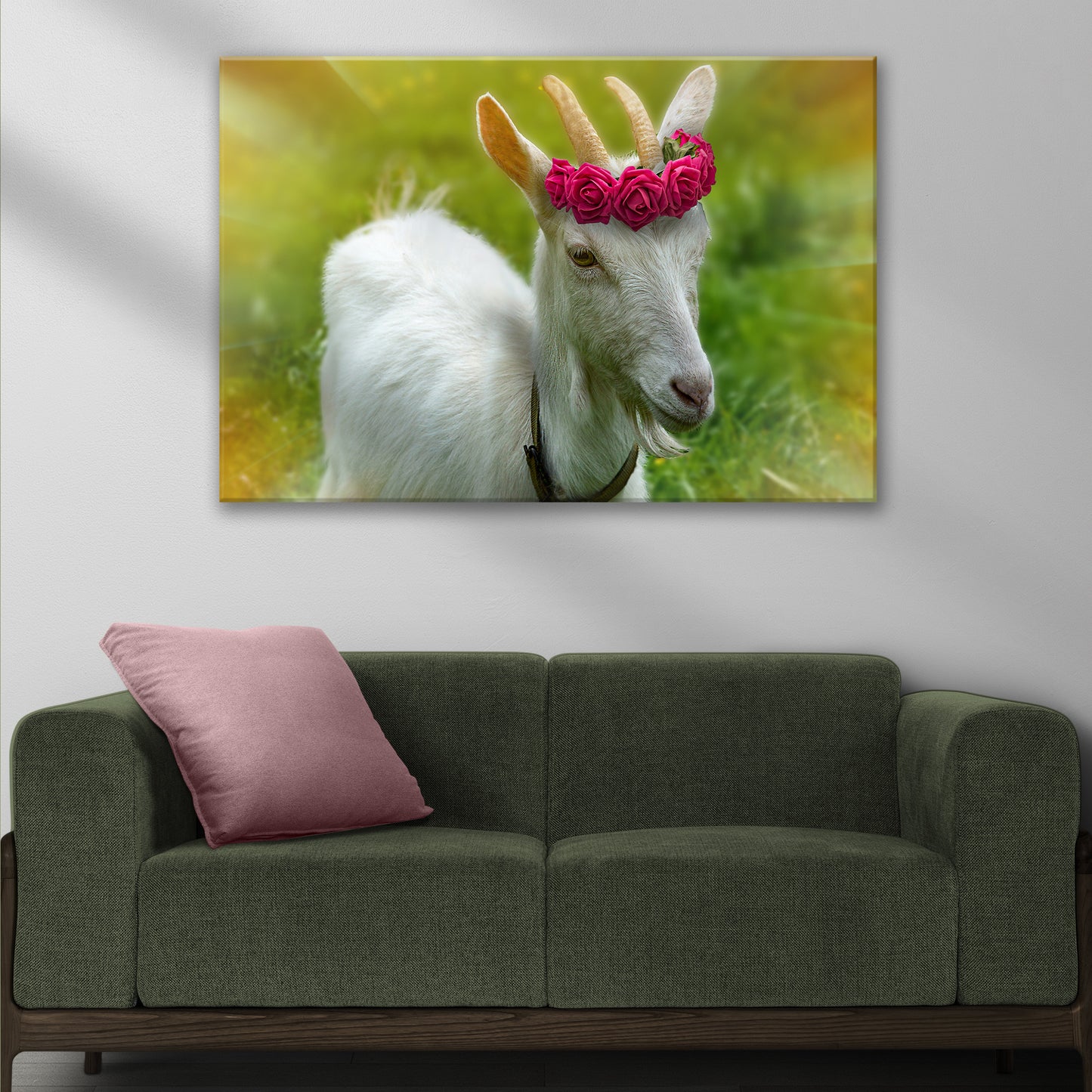 Red Flower Crown Goat Canvas Wall Art Style 2 - Image by Tailored Canvases