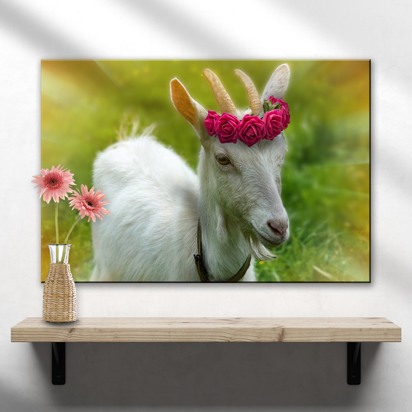 Red Flower Crown Goat Canvas Wall Art - Image by Tailored Canvases