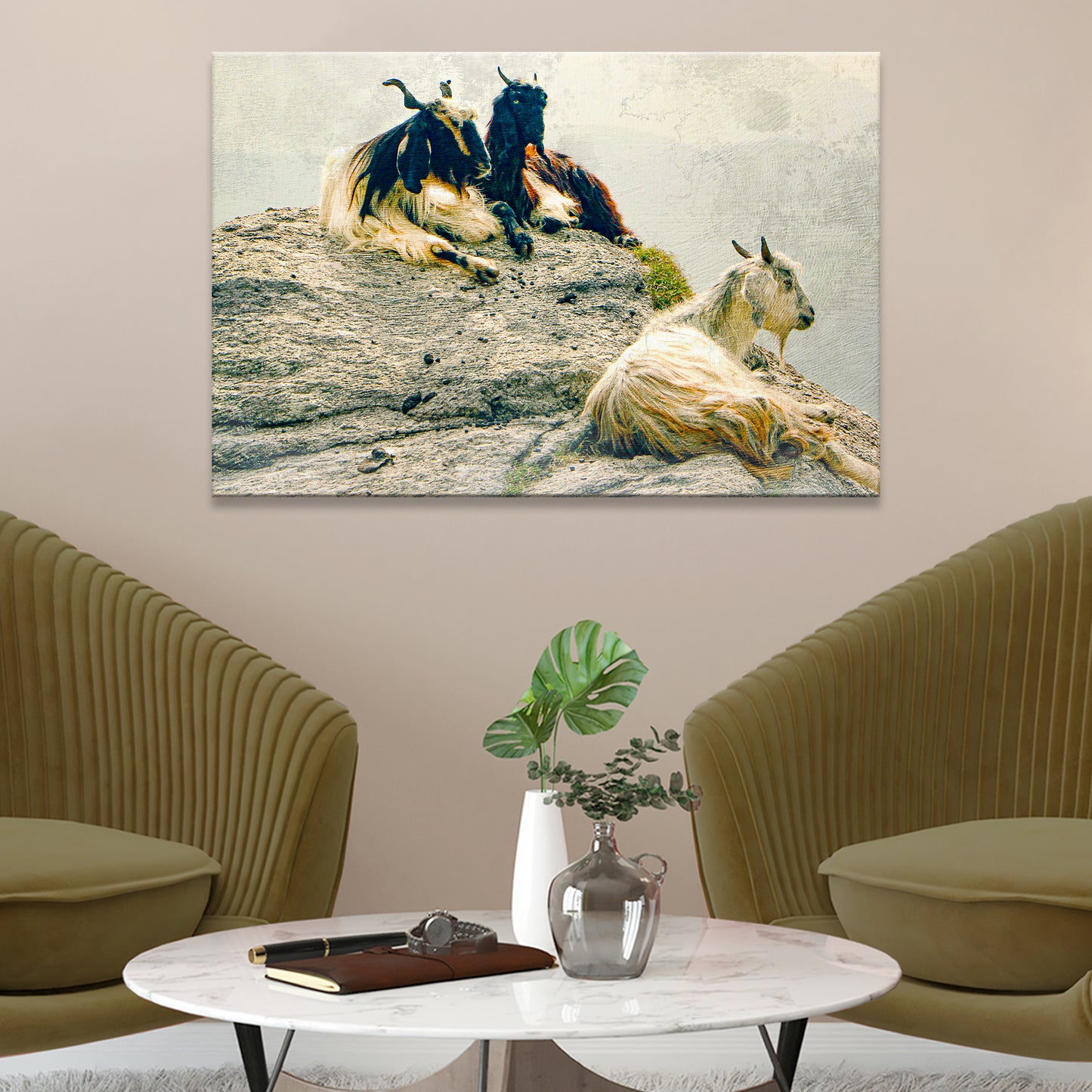 Pashmina Goats On Rocky Mountain Canvas Wall Art - Image by Tailored Canvases