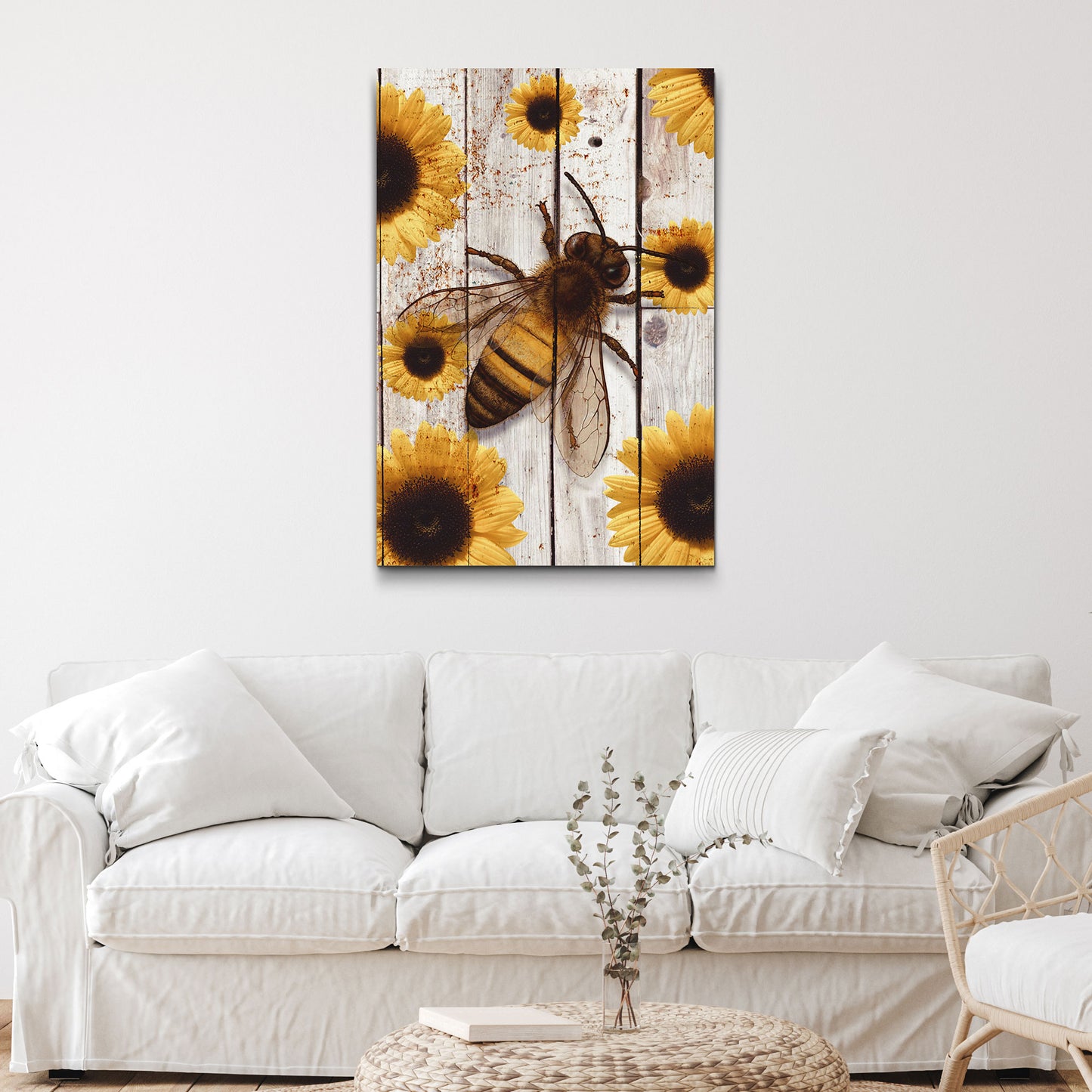 Sunflower Bumble Bee Canvas Wall Art Style 2 - Image by Tailored Canvases