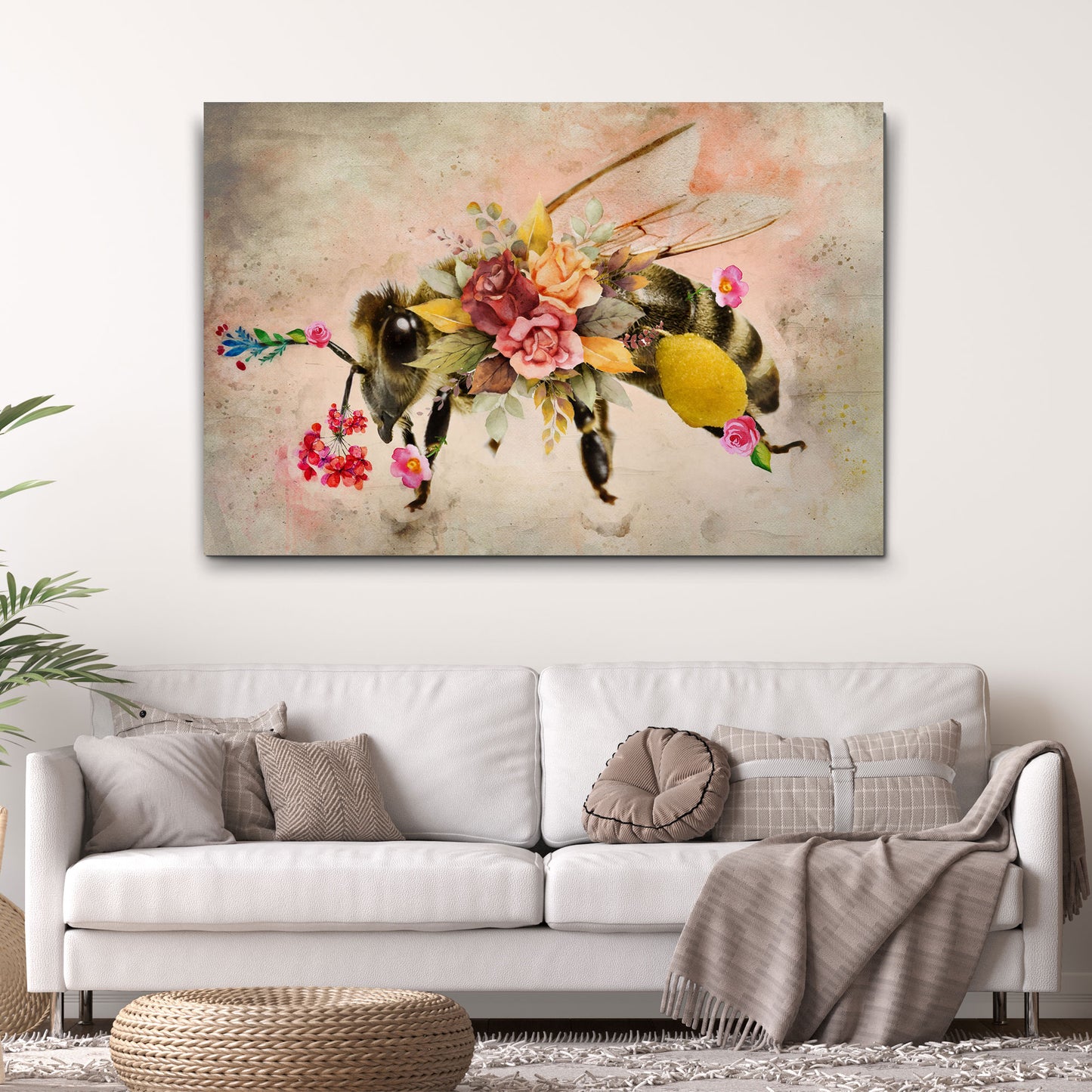 Floral Honey Bee Canvas Wall Art Style 1 - Image by Tailored Canvases