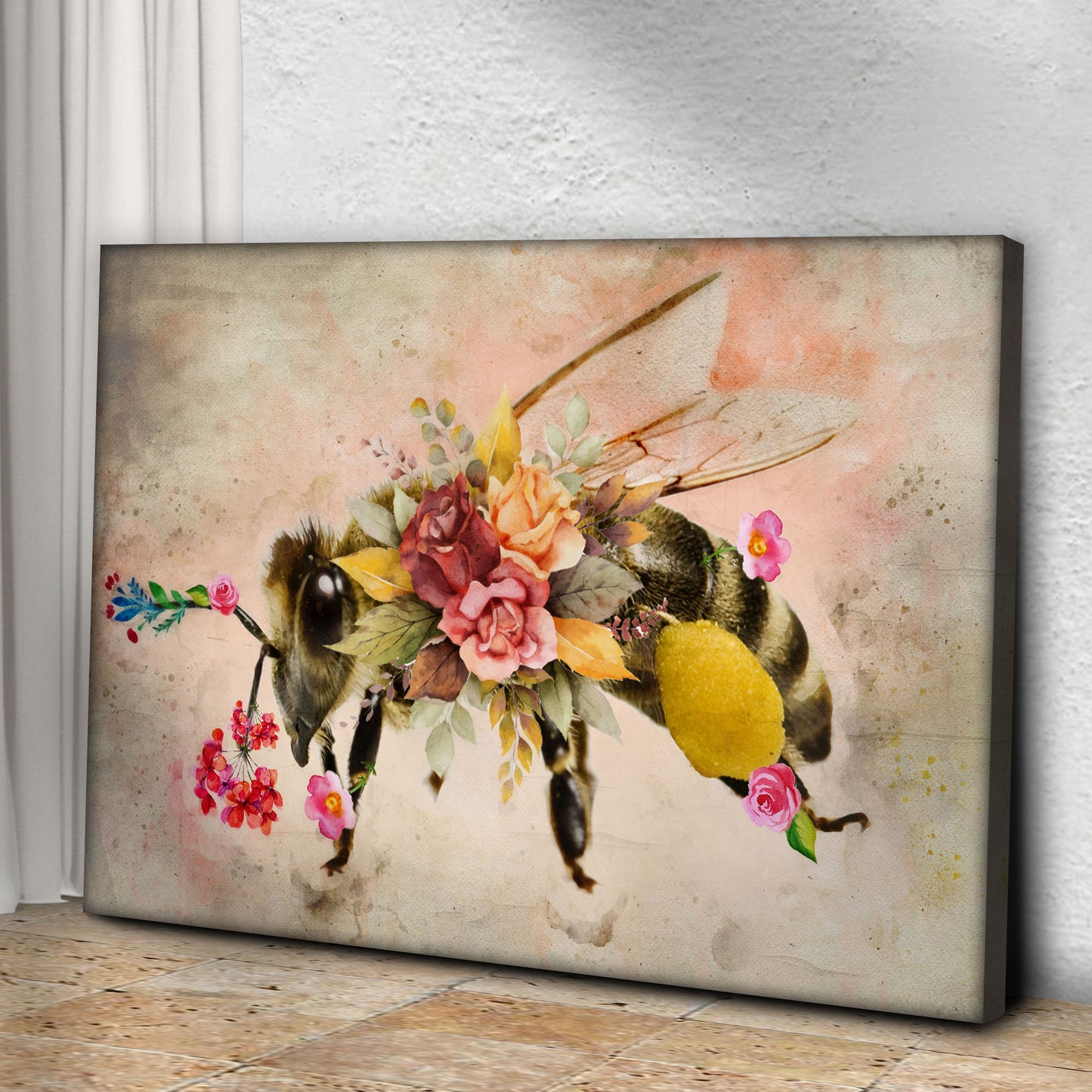Floral Honey Bee Canvas Wall Art Style 2 - Image by Tailored Canvases