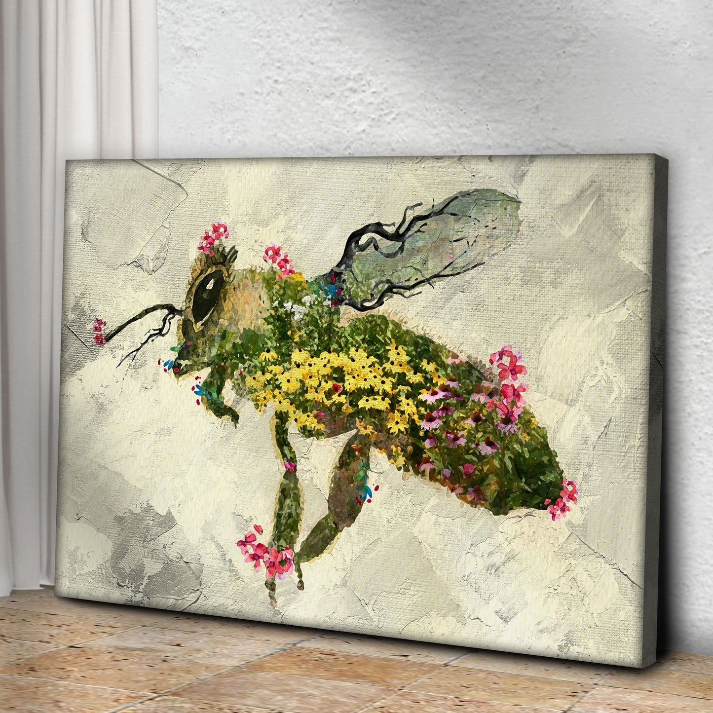 Floral Bee Abstract Painting Canvas Wall Art Style 1 - Image by Tailored Canvases