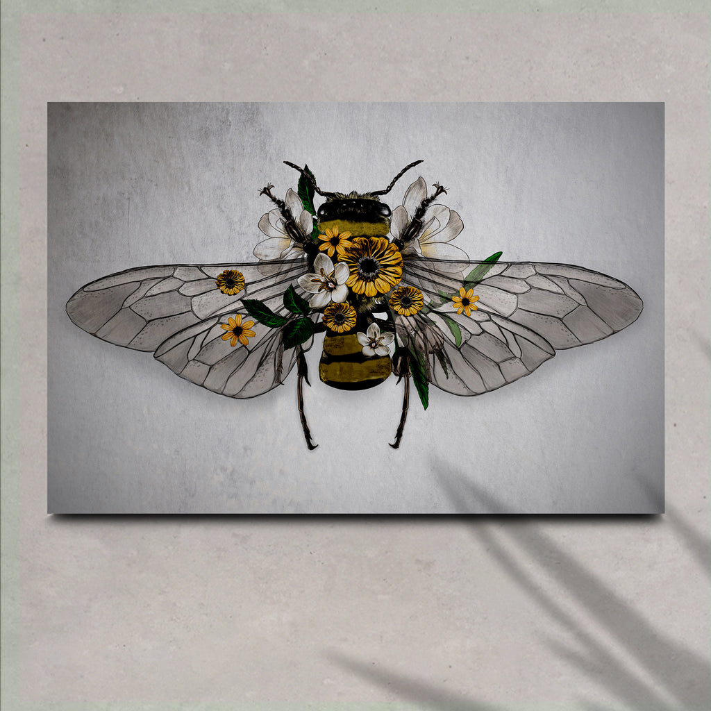 Blooming Floral Bee Canvas Wall Art by Tailored Canvases