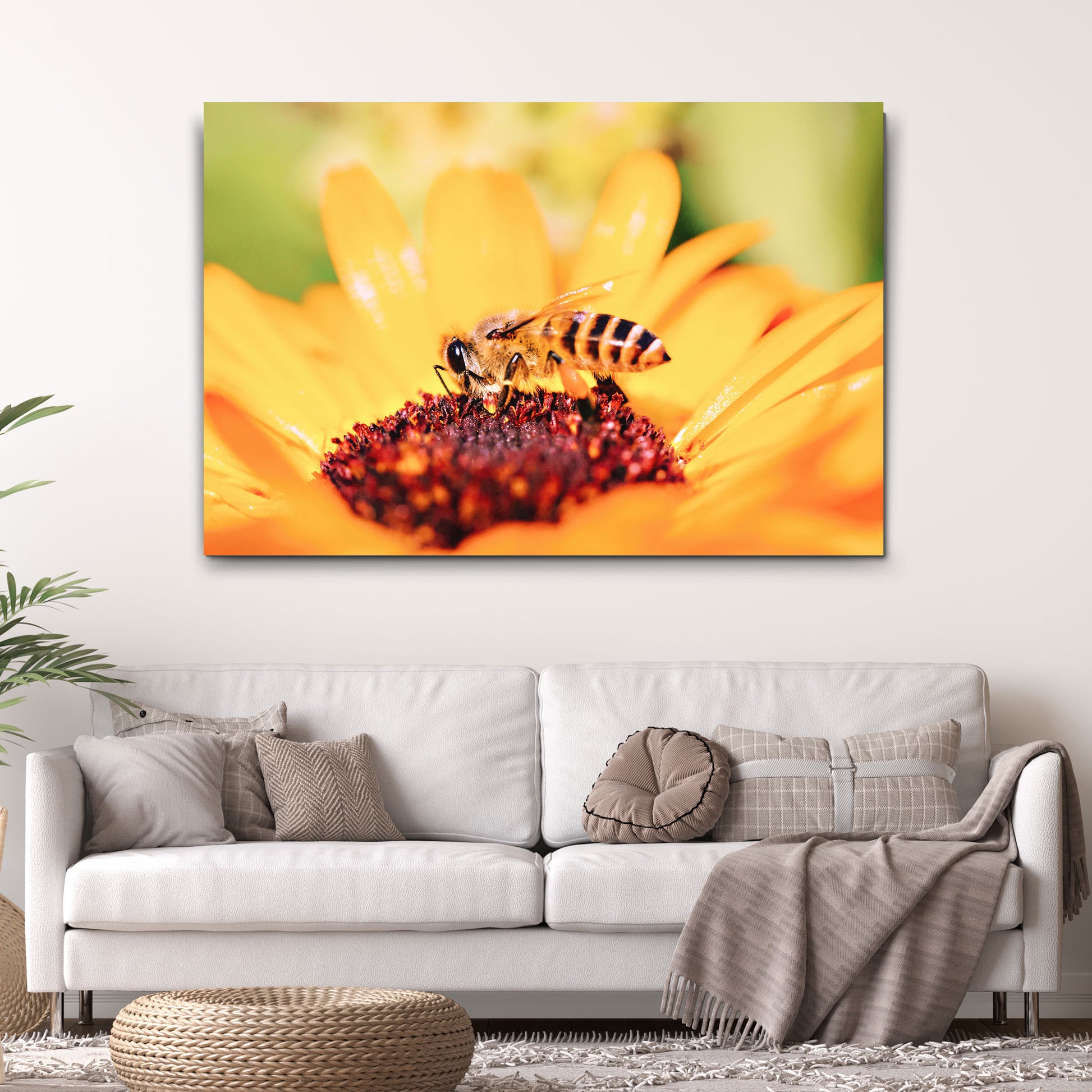 Yellow Sunflower Bee Canvas Wall Art Style 2 - Image by Tailored Canvases