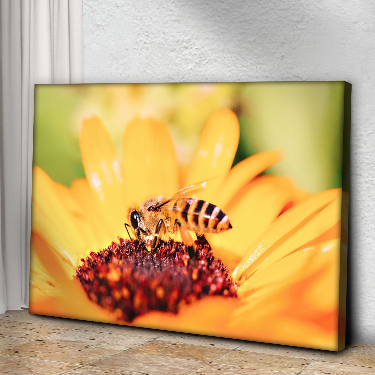 Yellow Sunflower Bee Canvas Wall Art Style 1 - Image by Tailored Canvases