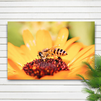 Yellow Sunflower Bee Canvas Wall Art