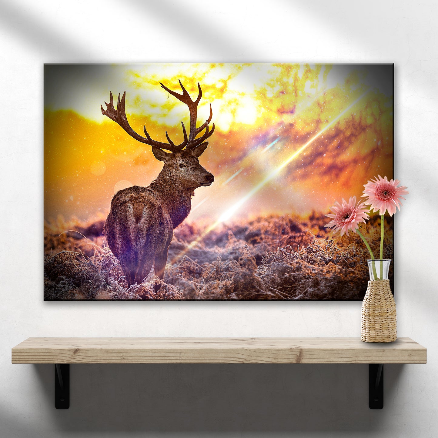 Deer Elk In Sunset Forest Canvas Wall Art - Image by Tailored Canvases