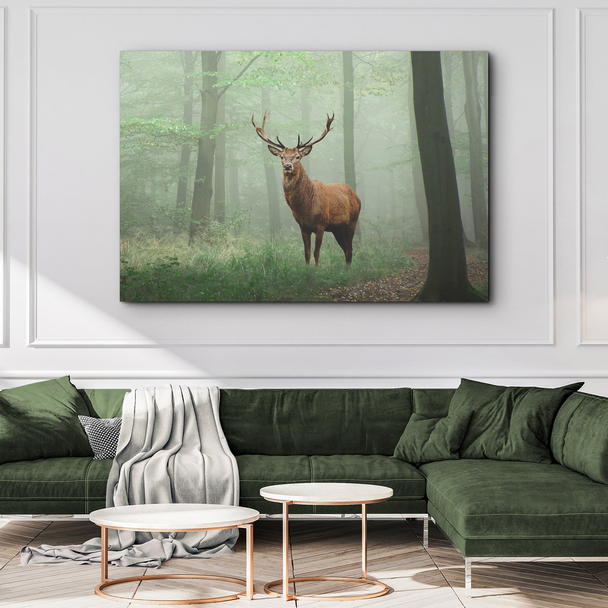 Deer In Foggy Forest Canvas Wall Art II Style 2 - Image by Tailored Canvases