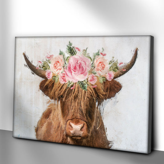 Highland Cow Floral Wreath Painting Canvas Wall Art - Image by Tailored Canvases