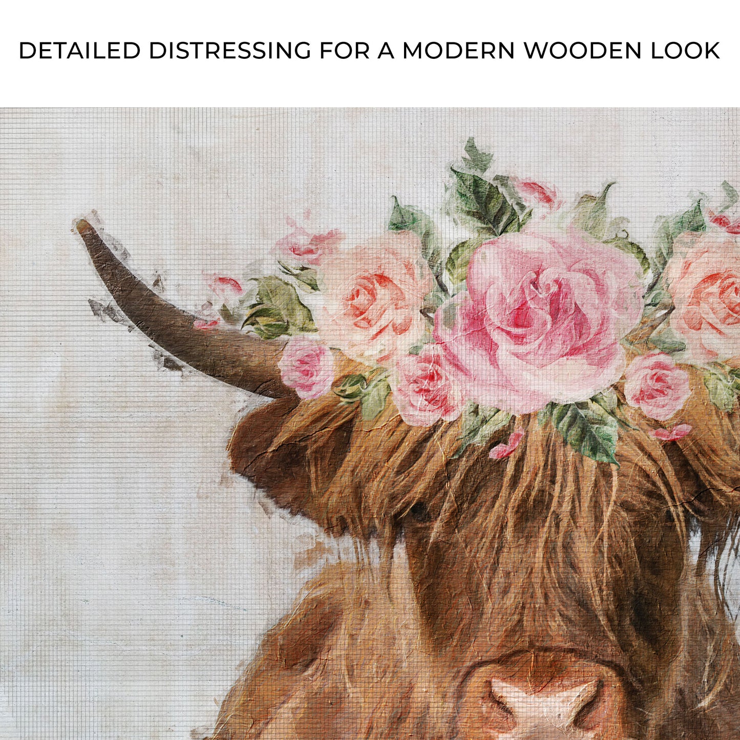 Highland Cow Floral Wreath Painting Canvas Wall Art Zoom - Image by Tailored Canvases