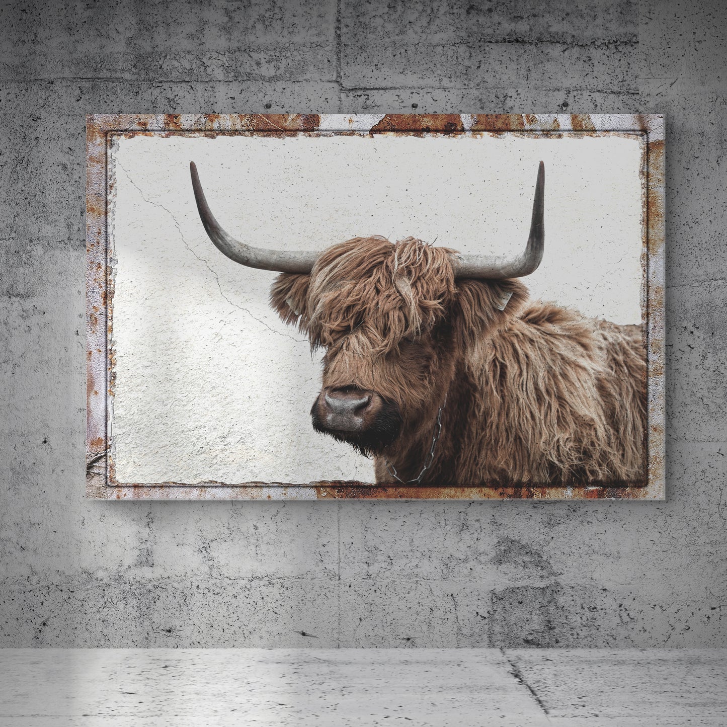 Natural Rustic Highland Cow Canvas Wall Art
