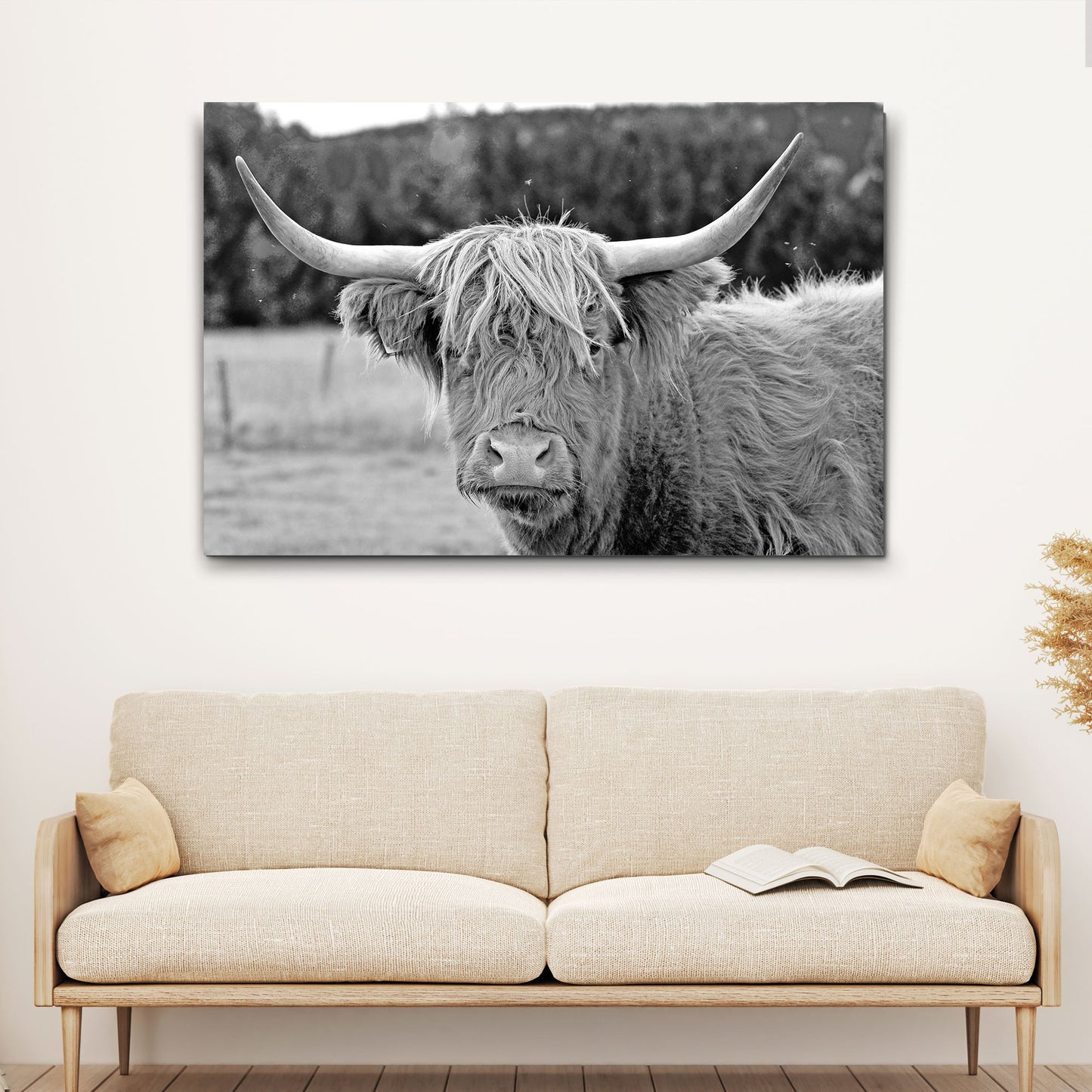 Black And White Highland Cow Canvas Wall Art II Style 2 - Image by Tailored Canvases