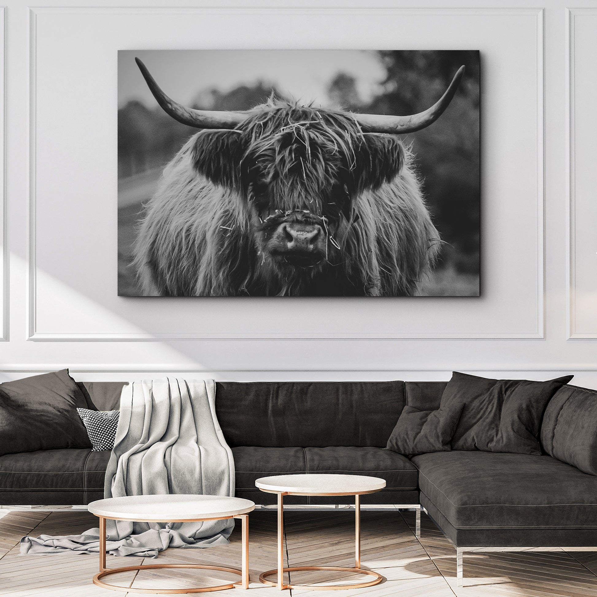 Highland Cow Rustic Gray Canvas Wall Art Style 2 - Image by Tailored Canvases