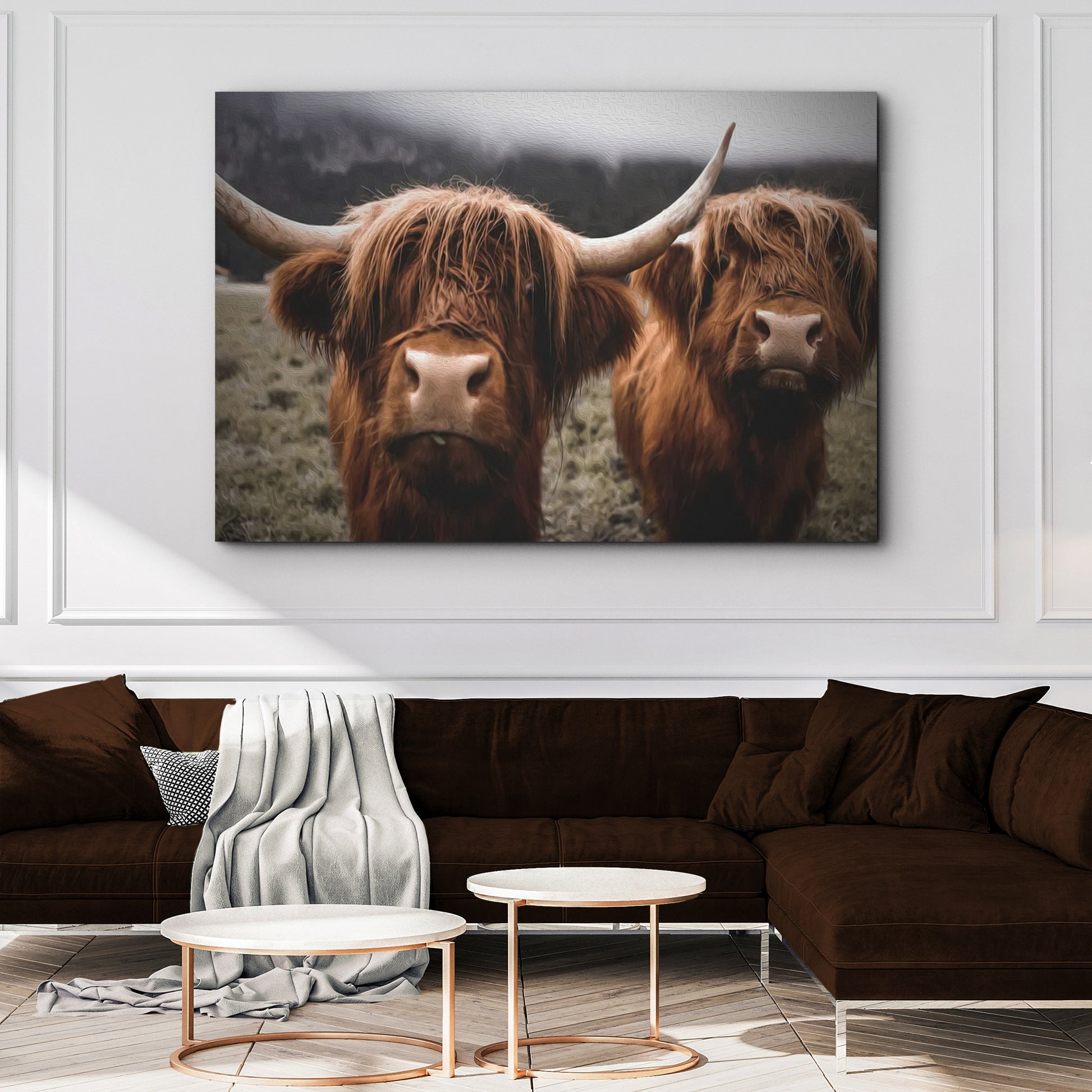 Curious Duo Highland Cow Canvas Wall Art Style 1 - Image by Tailored Canvases